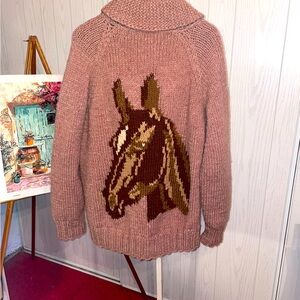 VINTAGE 60s MARY MAXIM CURLING COWICHAN SWEATER CARDIGAN JACKET HORSE 🐴 …